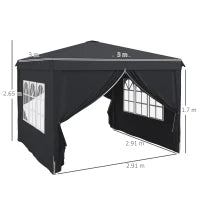 Gazebo 3x3 ad Altezza Regolabile con Fori di Drenaggio e Borsa da Trasporto, in Metallo, Grigio