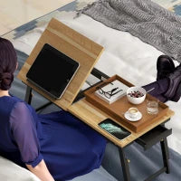 Supporto Monitor Inclinabile e Regolabile con Cassetto Laterale, in Legno, 83.5x33x23.5-34 cm, Rovere e Nero