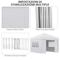 Gazebo Pieghevole 3x3 m con Altezza Regolabile, con Design Pop Up e Finestre, Bianco