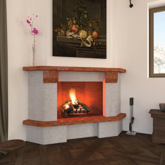 Camino vienna con rivestimento focolare refrattario m100 angolare pietra marmo