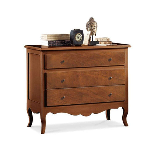 Comò 3 cassetti arte povera in legno massello e mdf con rifinitura in noce 107x52x89 H