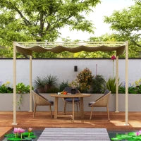 Gazebo Pergola 3x3 m con Tettuccio Retrattile, 8 Viti e 8 Picchetti, in Poliestere 180g e Metallo, Cachi