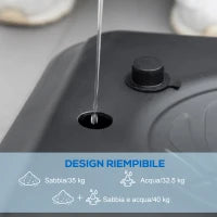 Canestro Basket a 6 Altezze Regolabili con Base Riempibile e Rotelle, in PE, Acciaio e Poliestere, Nero