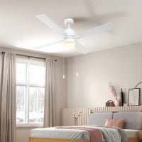 Ventilatore da Soffitto con Luce LED, 3 Velocità e Motore Reversibile, Ø130cm, Bianco e Legno