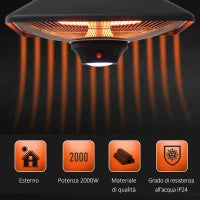 Lampada Riscaldante per Esterni con Luce LED, Potenza 1000/2000W e Telecomando, 43x43x25cm, Nero