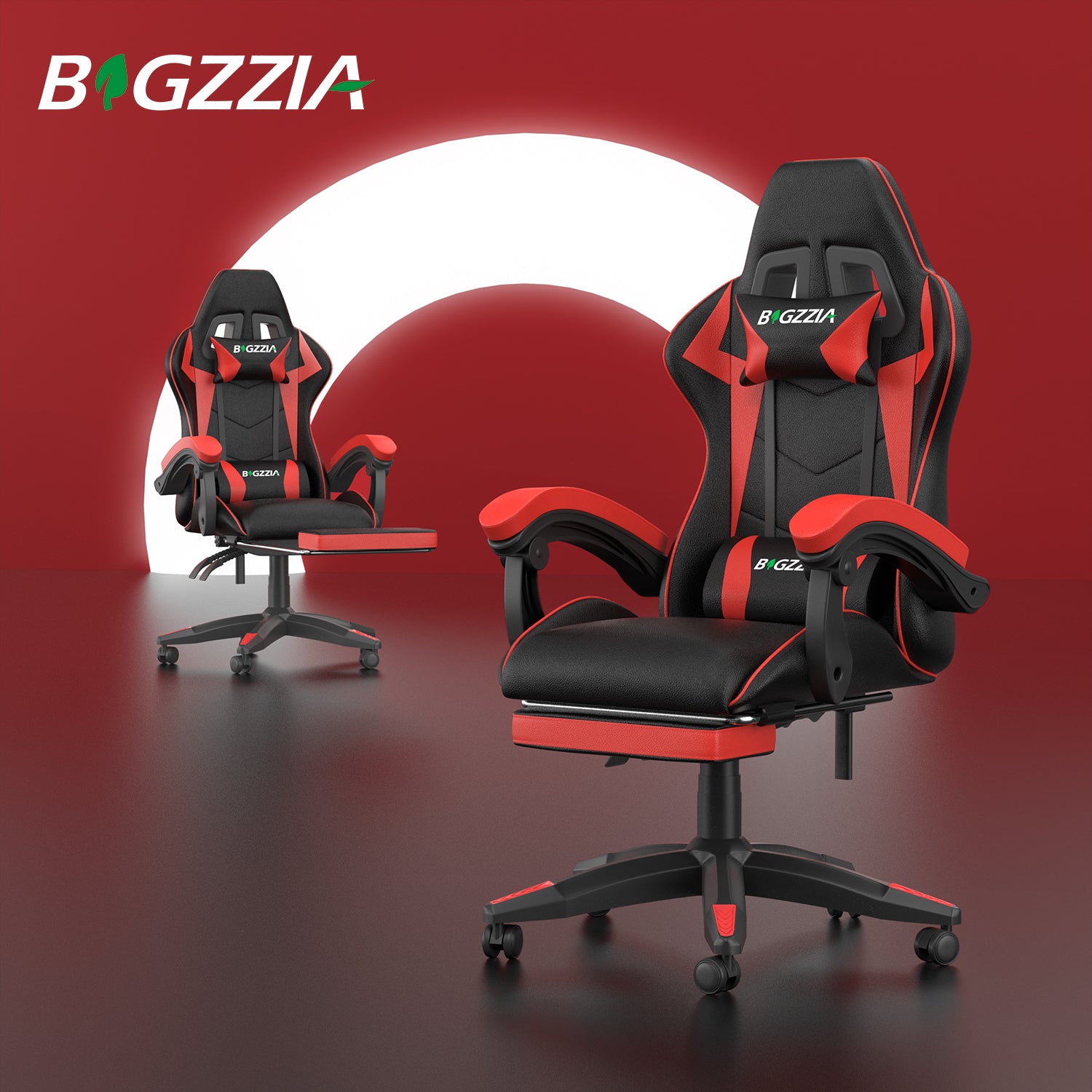 Sedia Gaming con Poggiapiedi Telescopico - RATTANTREE - Sedie da gamer con Cuscino Lombare & Poggiatesta- Schienale Regolabile 90-155° - Rosso