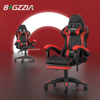 Sedia Gaming con Poggiapiedi Telescopico - RATTANTREE - Sedie da gamer con Cuscino Lombare & Poggiatesta- Schienale Regolabile 90-155° - Rosso