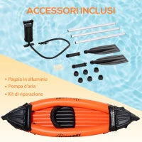 Canoa Gonfiabile 2 Posti in PVC con 2 Remi in Alluminio e Accessori, Arancione