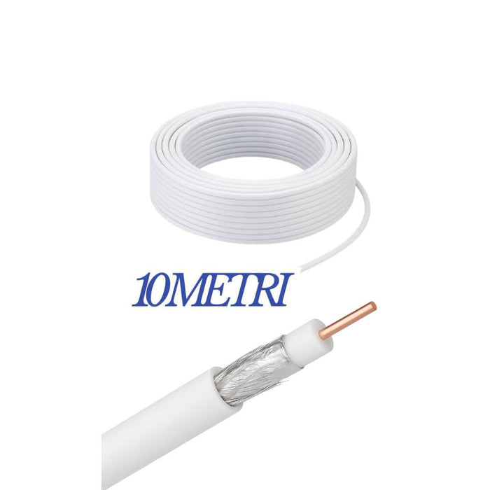 Cavo coassiale tv 75 ohm Ø5 mm in rame puro bobina da 10 metri pronta all'uso