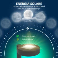 Set 8 Faretti da Esterno a Energia Solare con Illuminazione LED a 3000K, in PP, PS e ABS, 12x10x46 cm, Nero