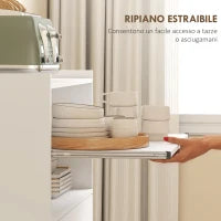 Mobile Microonde in Legno con Cassetto, Armadietto a 2 Ante e 2 Ripiani, 59x40x92 cm, Bianco