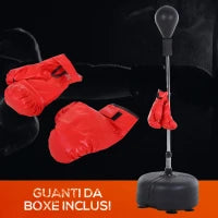 Punching Ball da Terra, Sacco da Boxe da Terra con Base Riempibile, Ventose e Guantoni, Altezza Regolabile 4 Livelli da 136-154 cm, Speed Bag per Home Gym Casa e Palestra, Nero