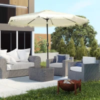 Ombrellone Inclinabile Rotondo Ø 268 cm in Tessuto Poliestere ad Alta Densità 180 g/m², Protezione Solare, Crema