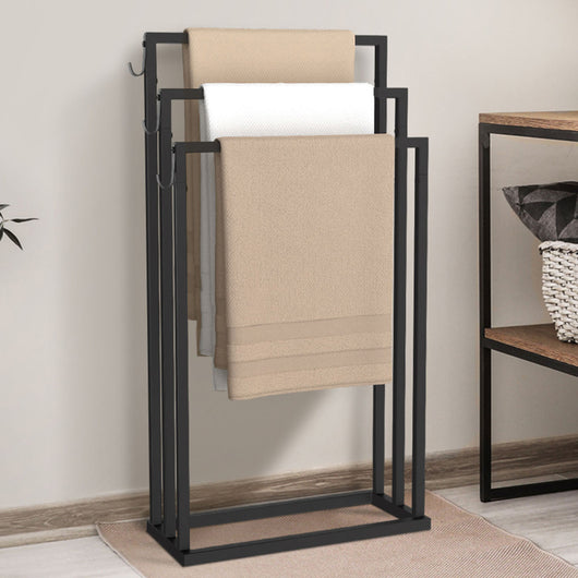 IDMarket - Toallero de 3 niveles DALLAS de metal negro, diseño industrial