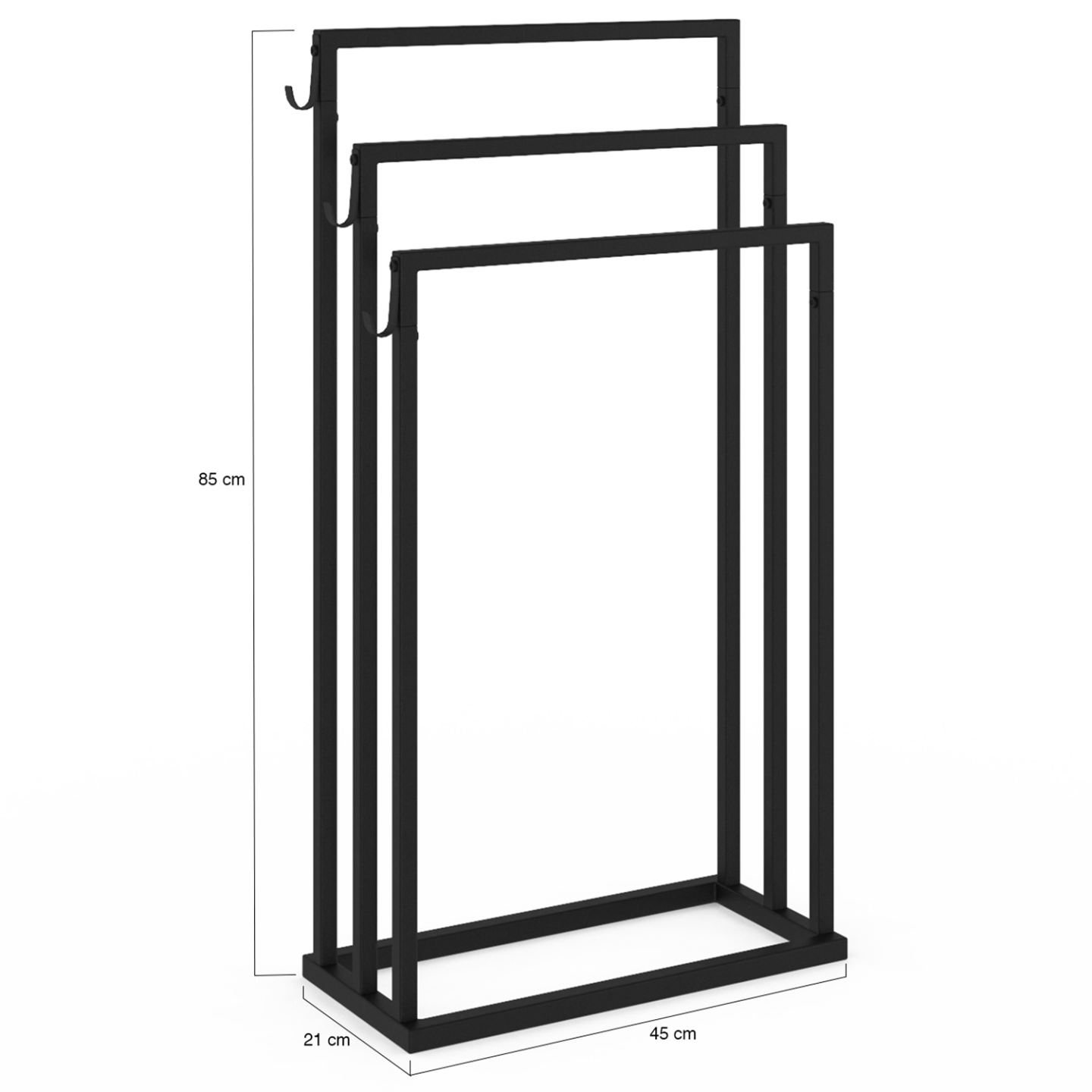 IDMarket - Toallero de 3 niveles DALLAS de metal negro, diseño industrial