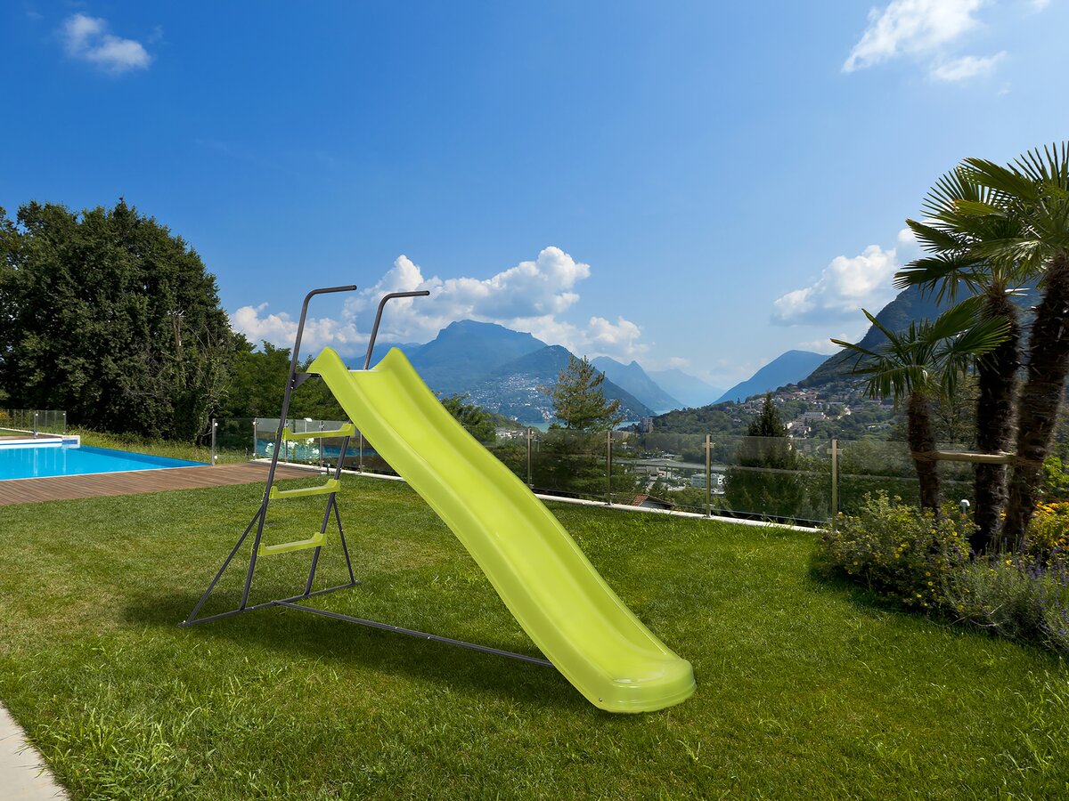 Scivolo da giardino a doppia onda "Poly" verde - 240 x 120 x 156 cm