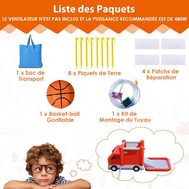 Acquascivolo gonfiabile a tema auto antincendio con palla da basket in piscina per spruzzi senza gonfiatore 20_0006046