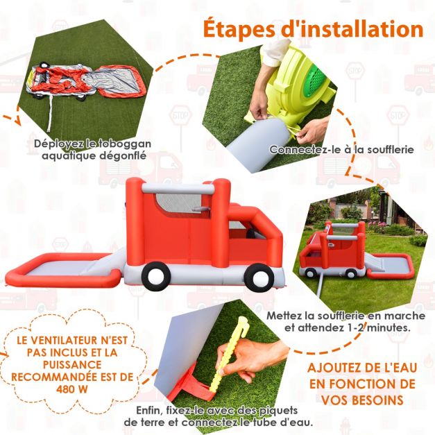 Acquascivolo gonfiabile a tema auto antincendio con palla da basket in piscina per spruzzi senza gonfiatore 20_0006046