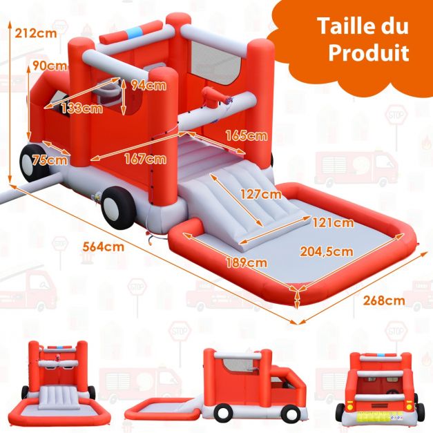 Acquascivolo gonfiabile a tema auto antincendio con palla da basket in piscina per spruzzi senza gonfiatore 20_0006046