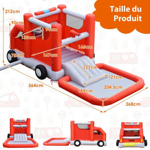 Acquascivolo gonfiabile a tema auto antincendio con palla da basket in piscina per spruzzi senza gonfiatore 20_0006046