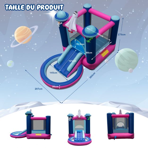 Scivolo gonfiabile a tema spaziale con borsa per il trasporto con scivolo per piscina, pali senza gonfiatore 20_0006048