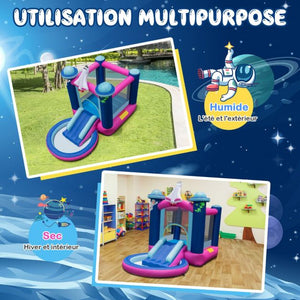 Scivolo gonfiabile a tema spaziale con borsa per il trasporto con scivolo per piscina, pali senza gonfiatore 20_0006048