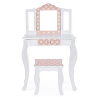 IDMarket - Toeletta bianco e rosa con 3 specchios e sgabello ROZA