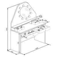 Toeletta con specchio a luci a led con doppio ripiano e 4 cassetti bianco