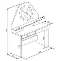 Toeletta con specchio a luci a led con doppio ripiano e 4 cassetti bianco