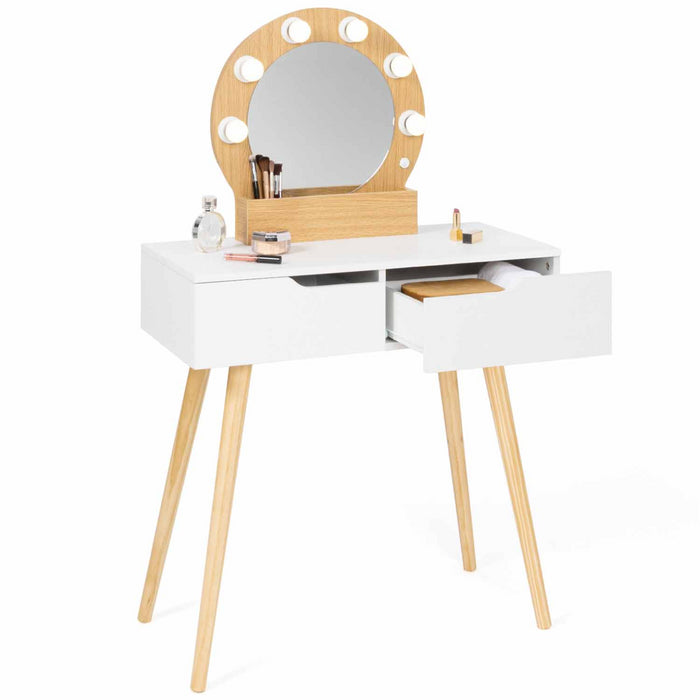 IDMarket - Toeletta con specchio e 2 cassetti scandinavo in legno e bianco con specchio HORIA
