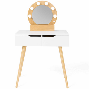 IDMarket - Toeletta con specchio e 2 cassetti scandinavo in legno e bianco con specchio HORIA