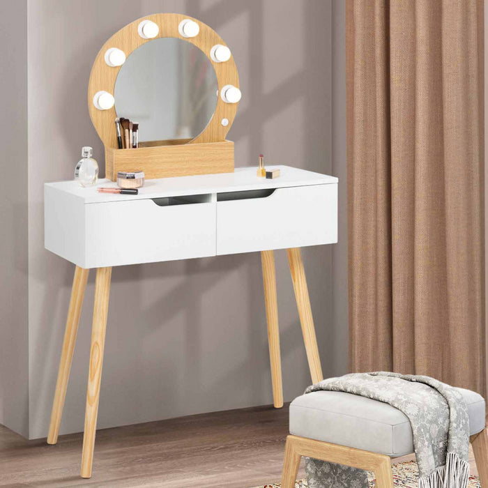 IDMarket - Toeletta con specchio e 2 cassetti scandinavo in legno e bianco con specchio HORIA