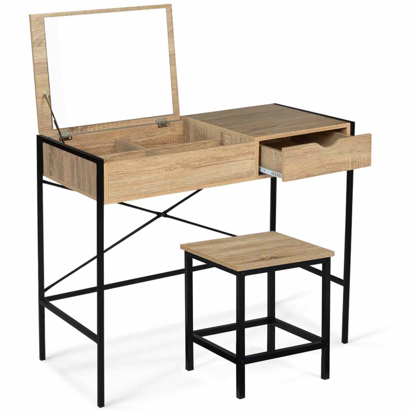 IDMarket - Toeletta con specchio pieghevole di design industriale LUIS