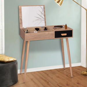 IDMarket - Toeletta con specchio pieghevole scandinavo faggio e nero LISA