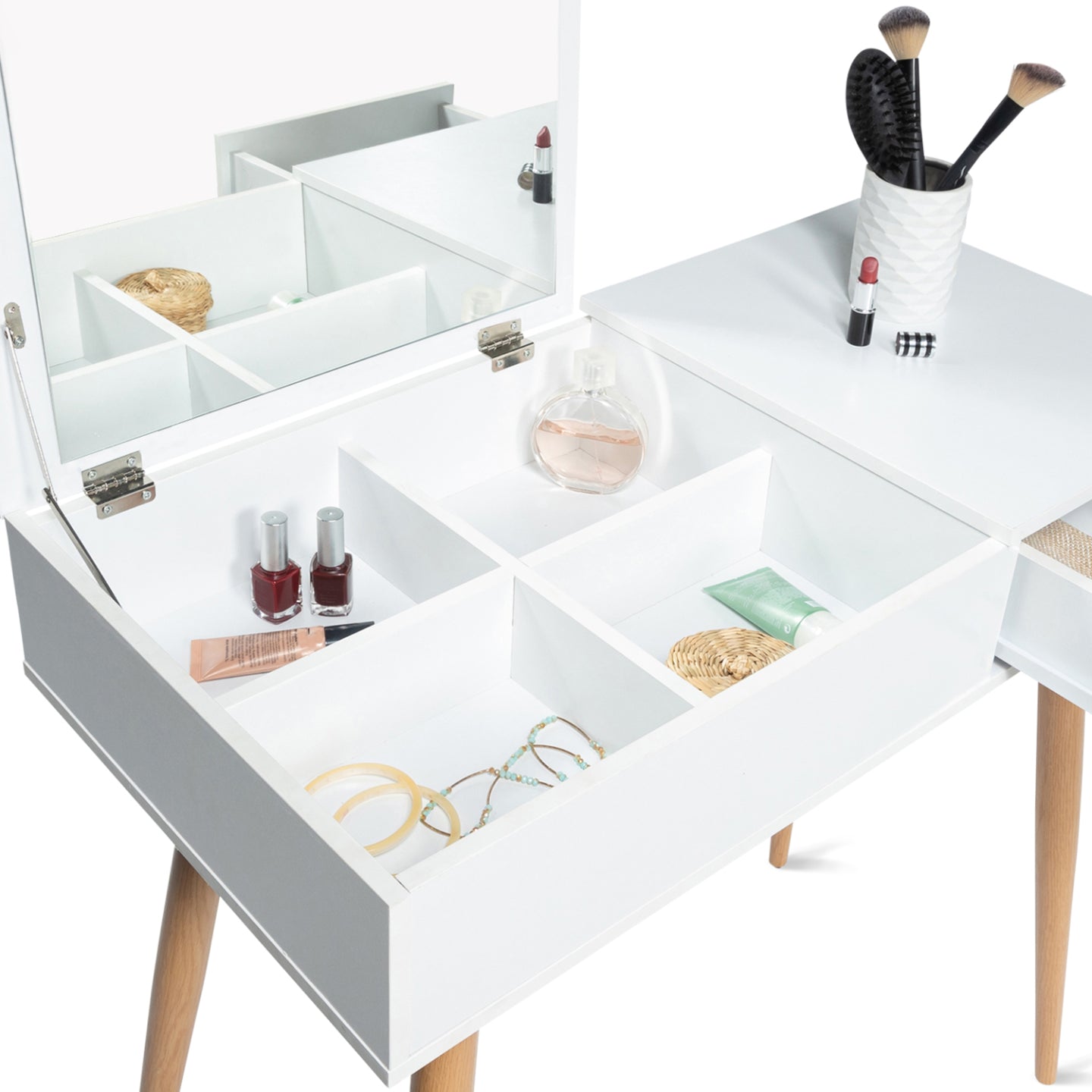 IDMarket - Toeletta con specchio pieghevole scandinavo LISA