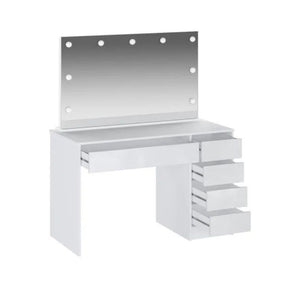 Toeletta trucco Elite bianca con specchio 5 cassetti e lampadine LED 120x55x142,6H