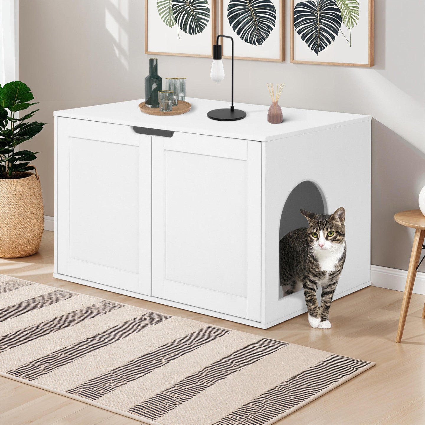 IDMarket - Toilette per gatti a doppia anta bianca