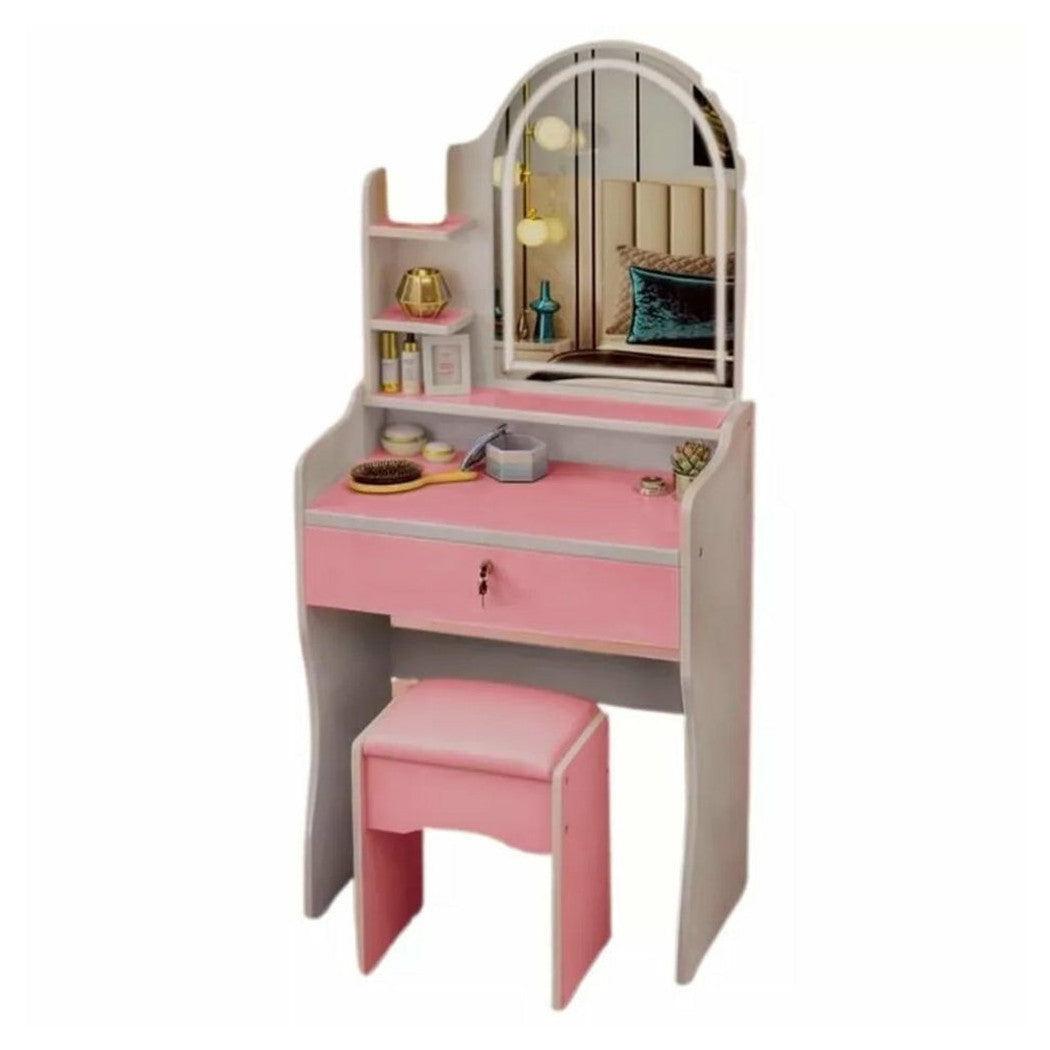 Trade Shop - Toilette Postazione Trucco Con Sgabello Moderno Specchio Con Luce Led Touch 2 Colori -
