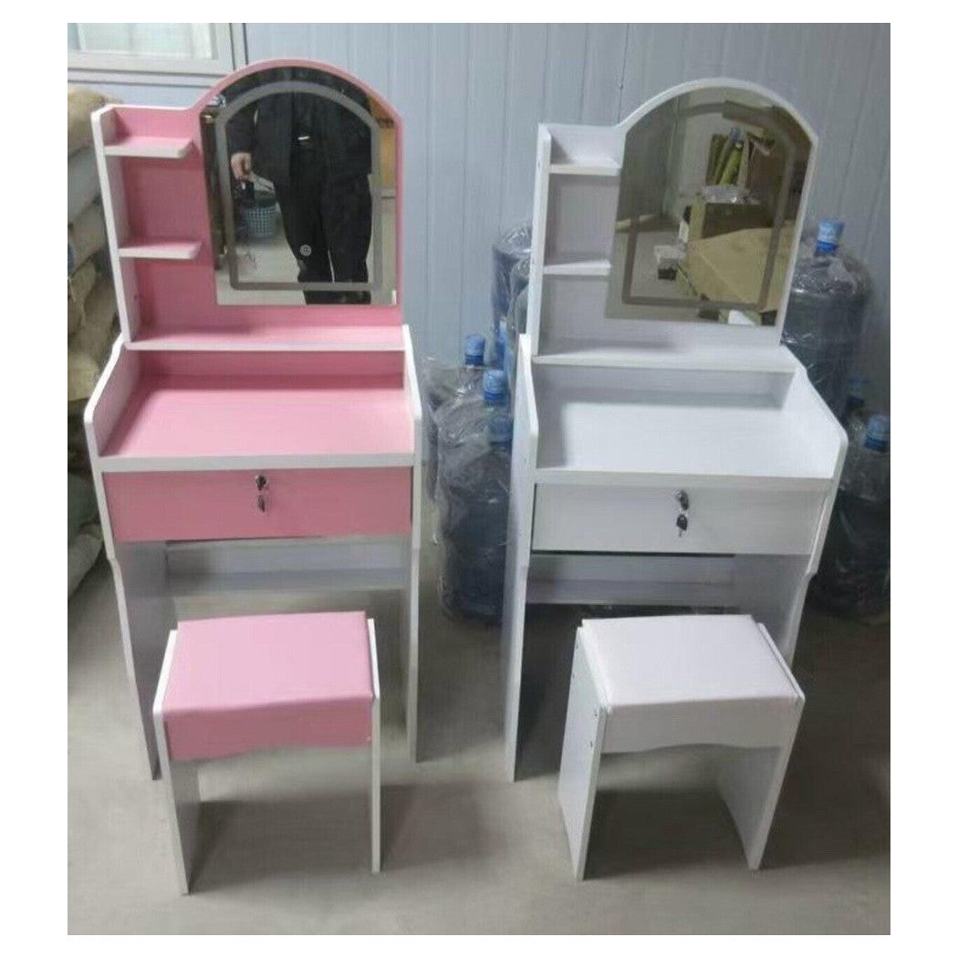 Trade Shop - Toilette Postazione Trucco Con Sgabello Moderno Specchio Con Luce Led Touch 2 Colori -