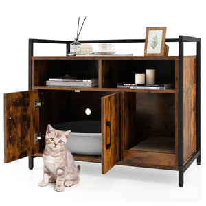 Toilette nascosta per gatti con doppie porte e cartone per graffi, Contenitore per lettiera per gatti Marrone-Lettini e divanetti