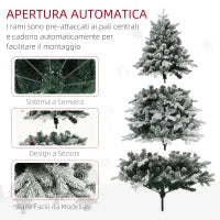 Albero di Natale Artificiale 180cm con 793 Rami, Luci LED e Rami Innevati, Verde