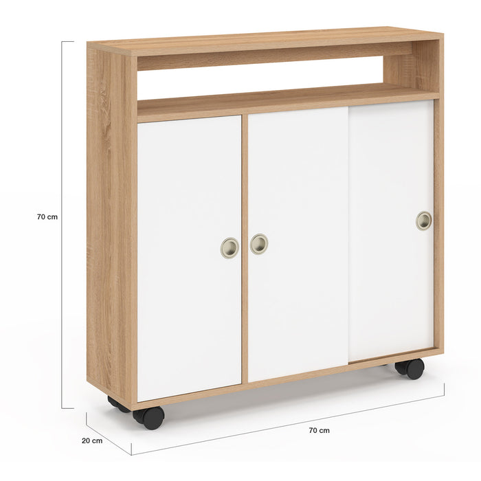 IDMarket - TOMI mobile laterale con rotelle per bagno struttura in faggio piano bianco