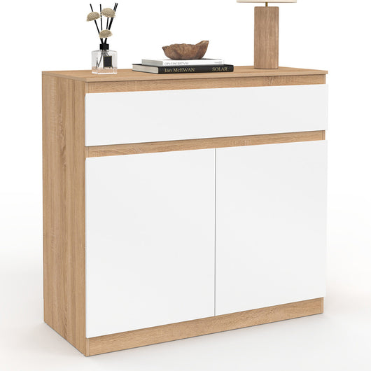 IDMarket - TOMI Scarpiera a 12 paia, 2 ante e 1 cassetto, finitura faggio e bianco