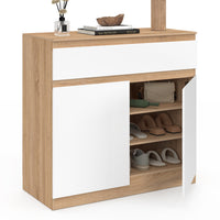 IDMarket - TOMI Scarpiera a 12 paia, 2 ante e 1 cassetto, finitura faggio e bianco