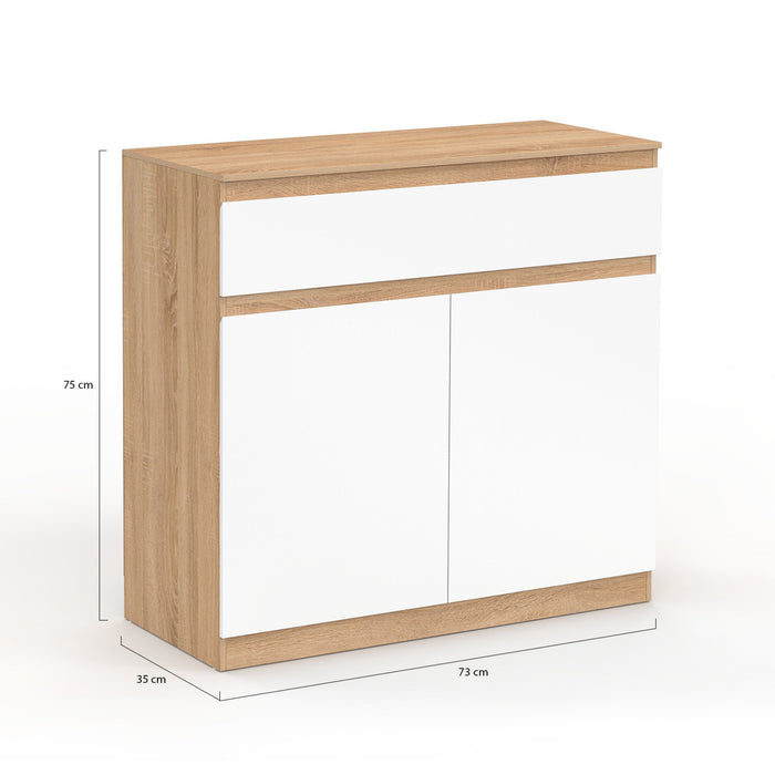 IDMarket - TOMI Scarpiera a 12 paia, 2 ante e 1 cassetto, finitura faggio e bianco