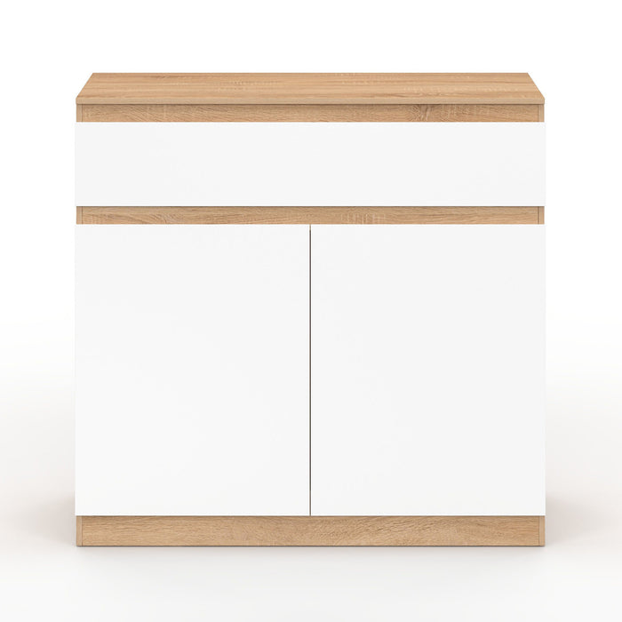 IDMarket - TOMI Scarpiera a 12 paia, 2 ante e 1 cassetto, finitura faggio e bianco