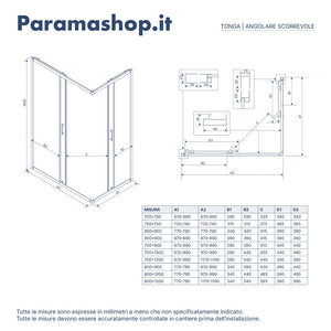 Box doccia 80x80 cm angolare scorrevole vetro trasparente 6 mm h185 | Tonga