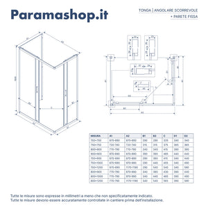 Box doccia nero opaco 3 lati 70x90x70cm con doppio scorrevole e vetro 6mm trasparente h185cm | Tonga
