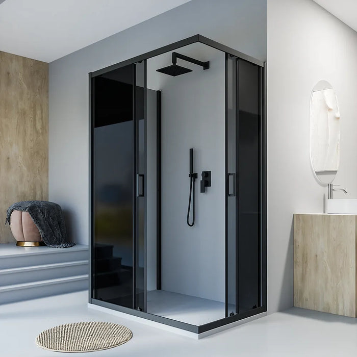 Box doccia nero opaco 3 lati 80x120x80cm con doppio scorrevole e vetro 6mm fumè h185cm | Tonga