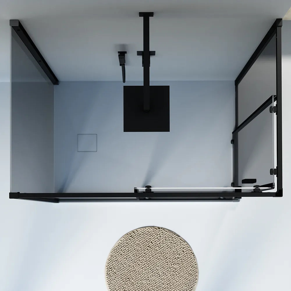 Box doccia nero opaco 3 lati 90x90x90cm con doppio scorrevole e vetro 6mm fumè h185cm | Tonga